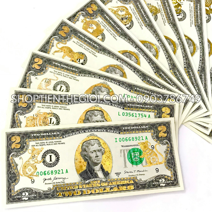 Bộ Tiền 2 USD in hình 12 Con Giáp 3D nhũ vàng - SP005563